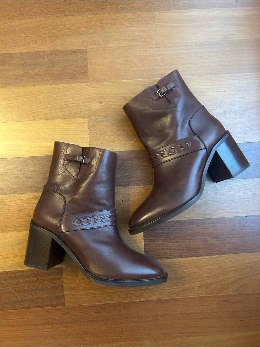 Leather mid calf boot